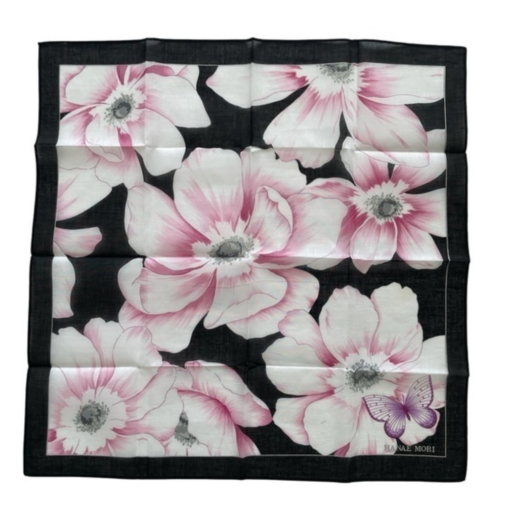 Hanae Mori Floral Black and Pink Handkerchief